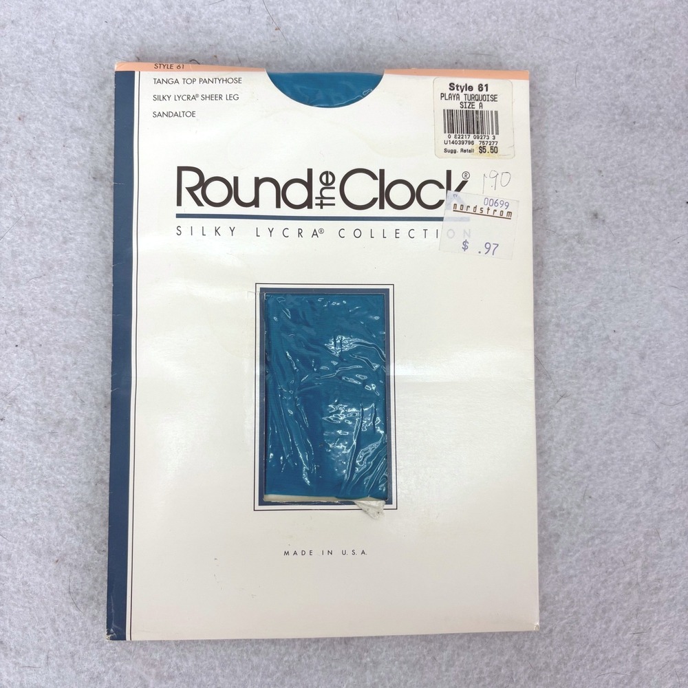 Vintage 90s Round the Clock Silky Lycra Turquoise Pantyhose Size A (Small) Tight